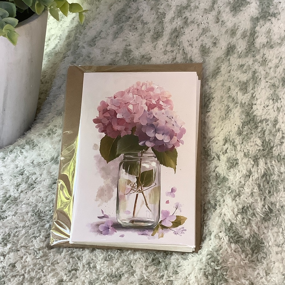 Hydrangea Watercolor Note Cards Set of Six Variety of Floral images NWT